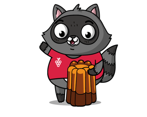 A racoon holding a cannelé.