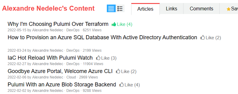 List of articles published on DZone by Alexandre Nédélec.