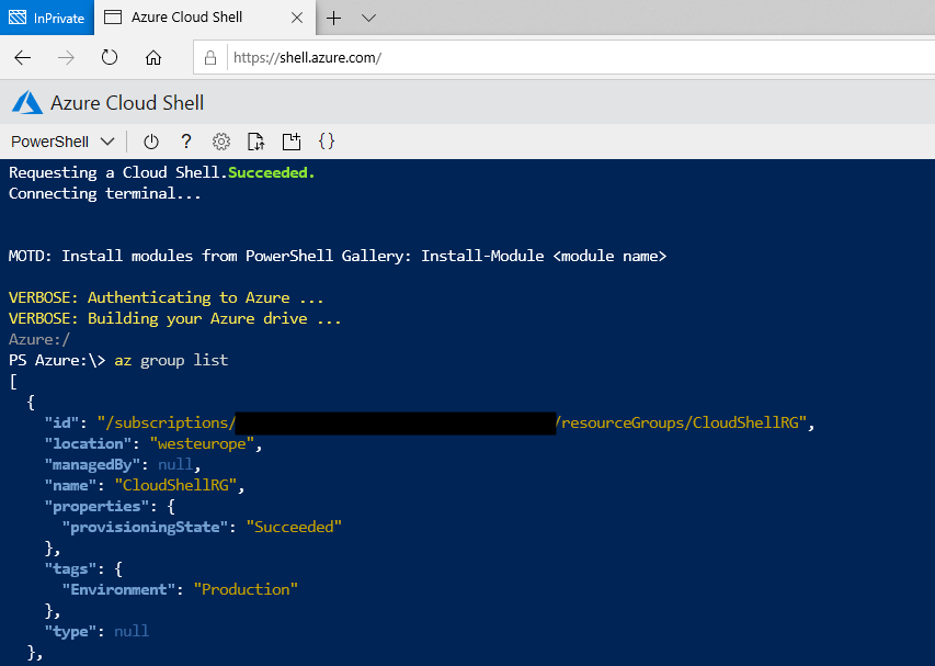 Azure cloud shell in browser.
