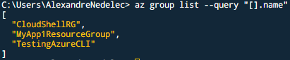 az group command output using JMESPath property selection.