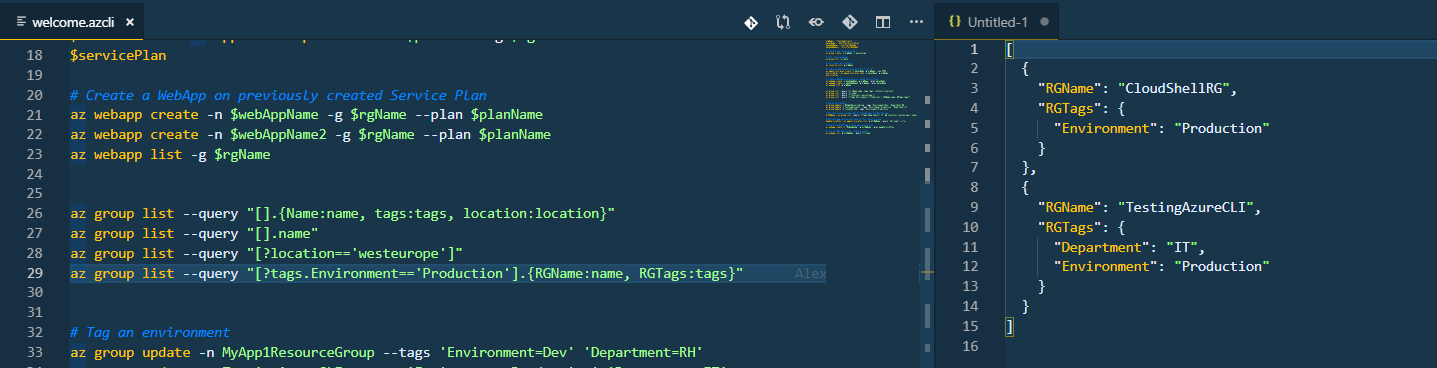 Azcli file with integrated integrated terminal.