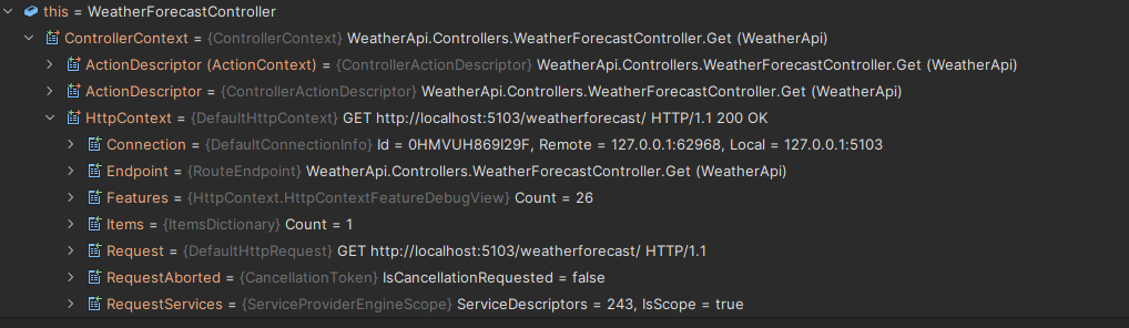 Debugging display of the HTTPContext class