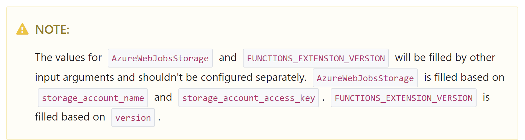 Azure RM provider for Terraform documentation about AzureWebJobsStorage.