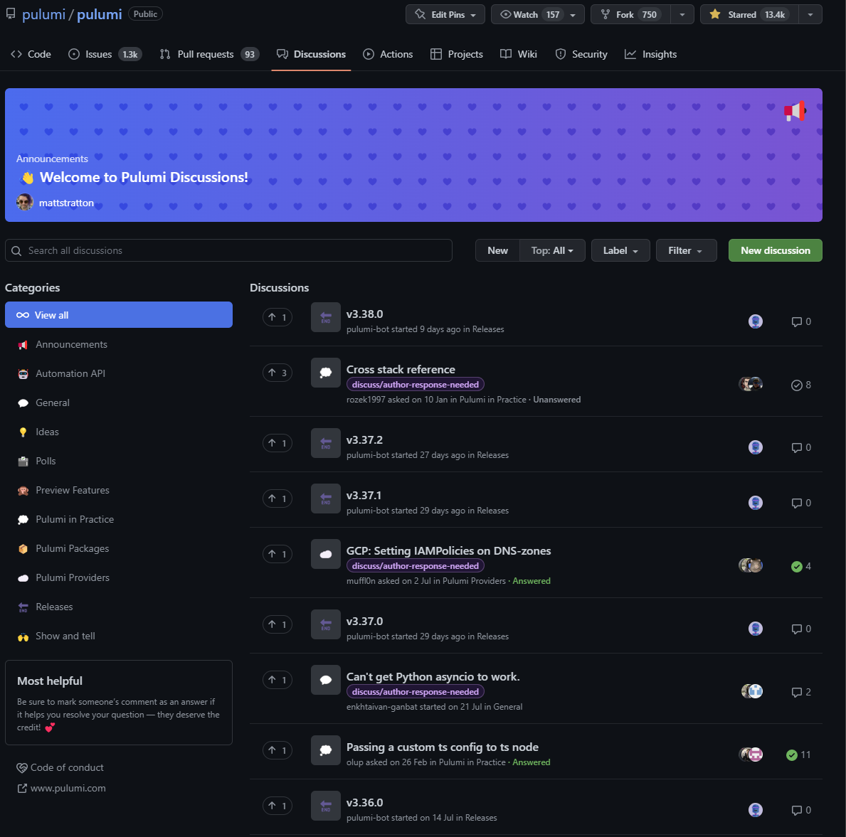 Pulumi discussions on GitHub.