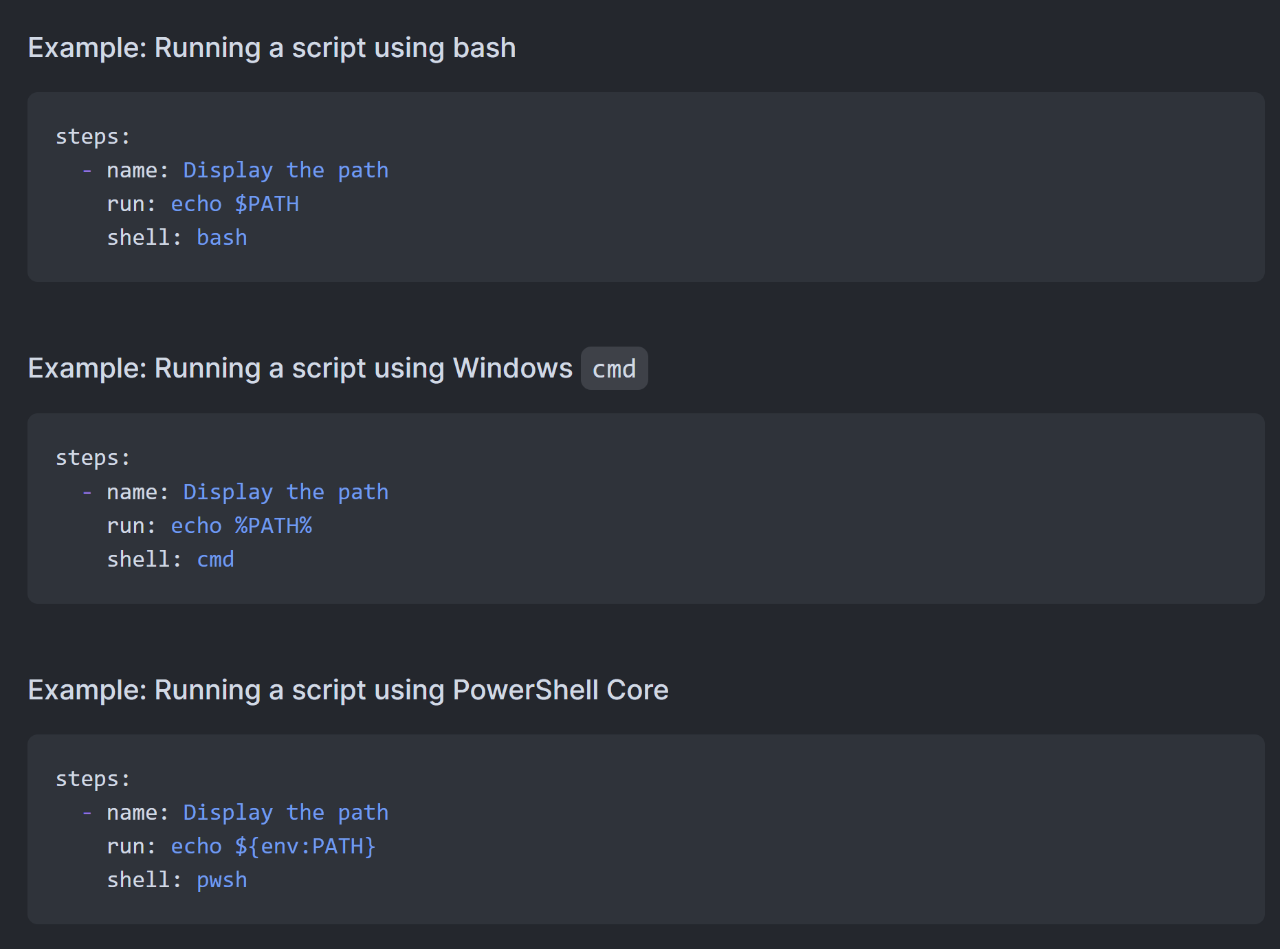 GitHub Actions' documentation of running a script.