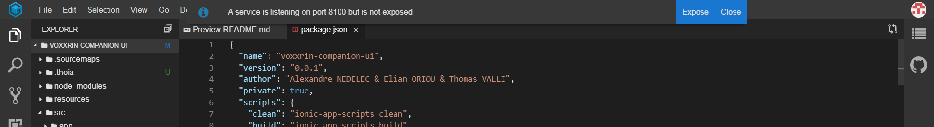 GitPod suggestion of opening port to run the application.