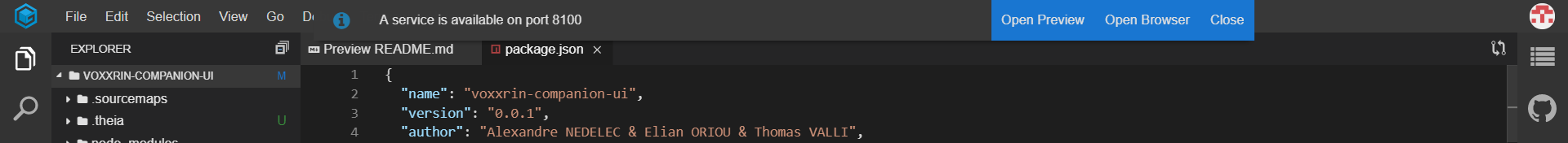 GitPod suggestion of opening live preview of the application.