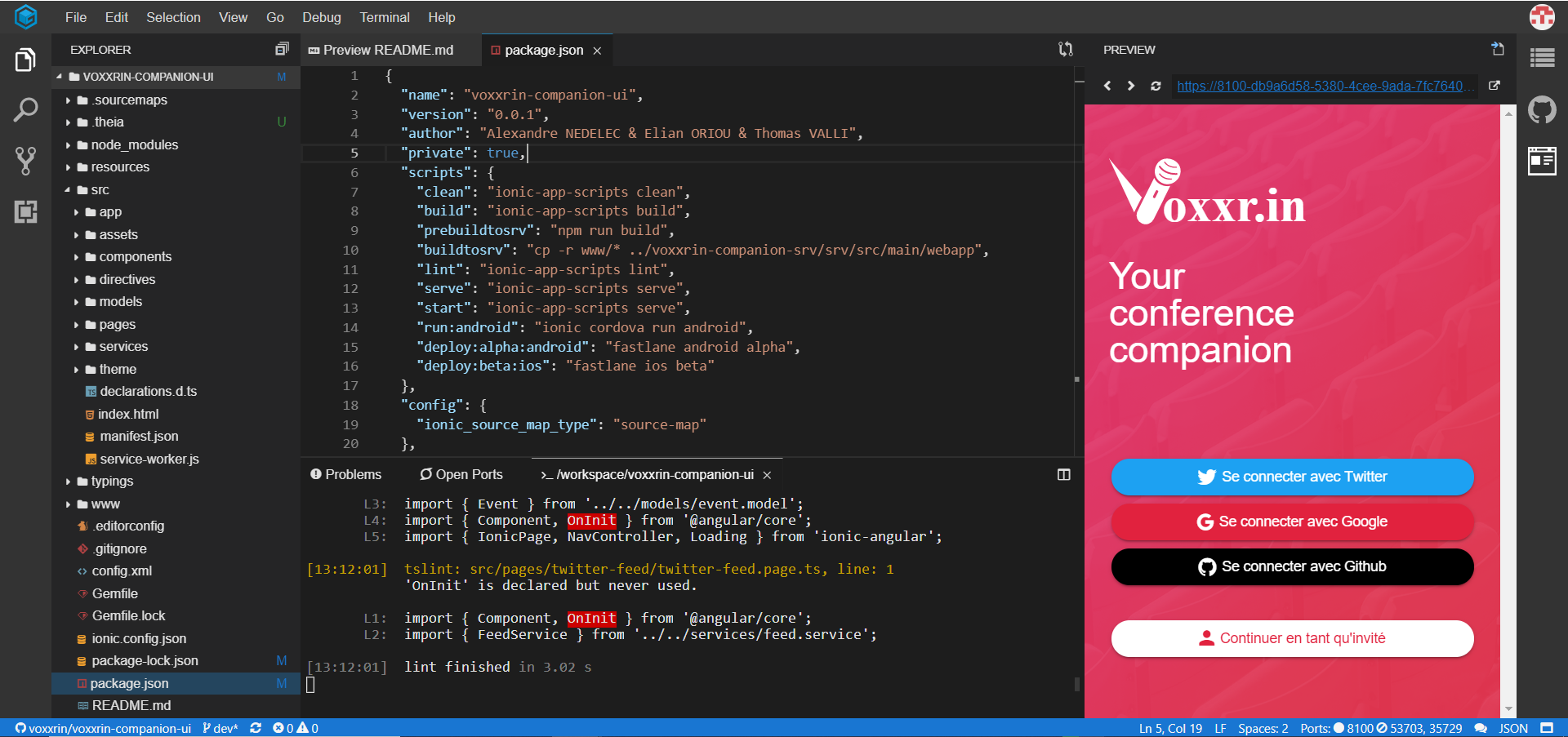 Voxxr.in application served in GitPod tab.