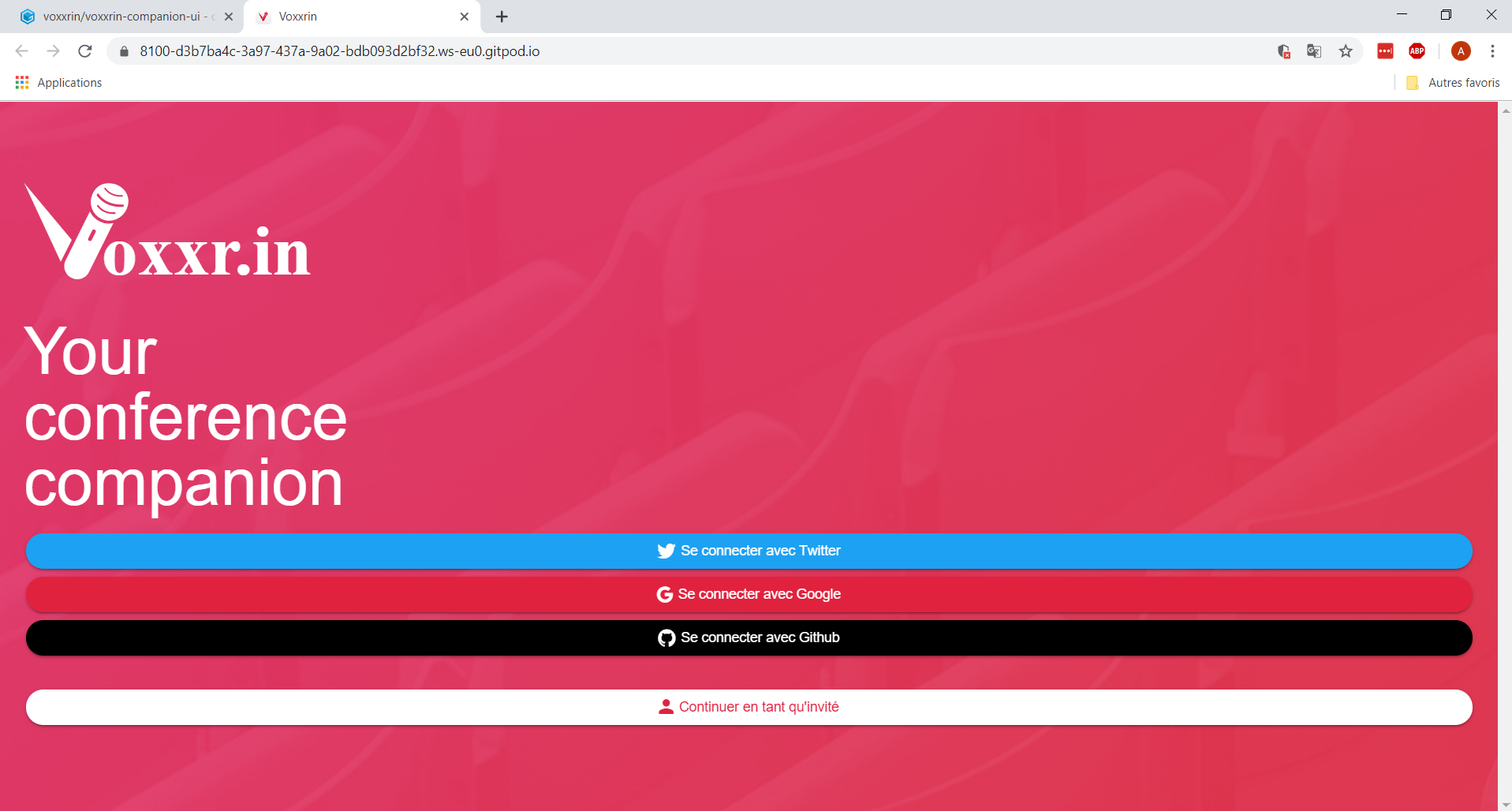Voxxr.in application served in a browser tab.