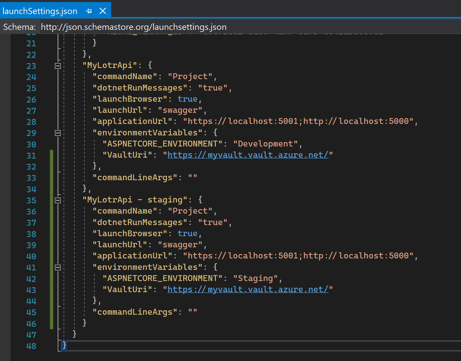 Example of a launchsettings.json file.