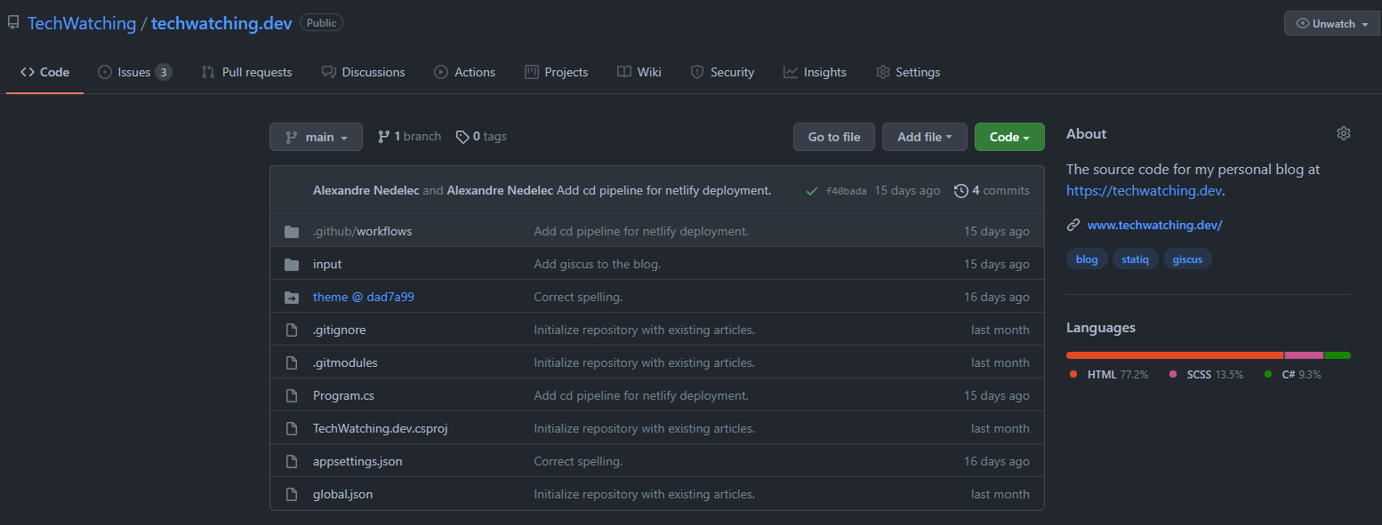 Techwatching.dev GitHub repository.