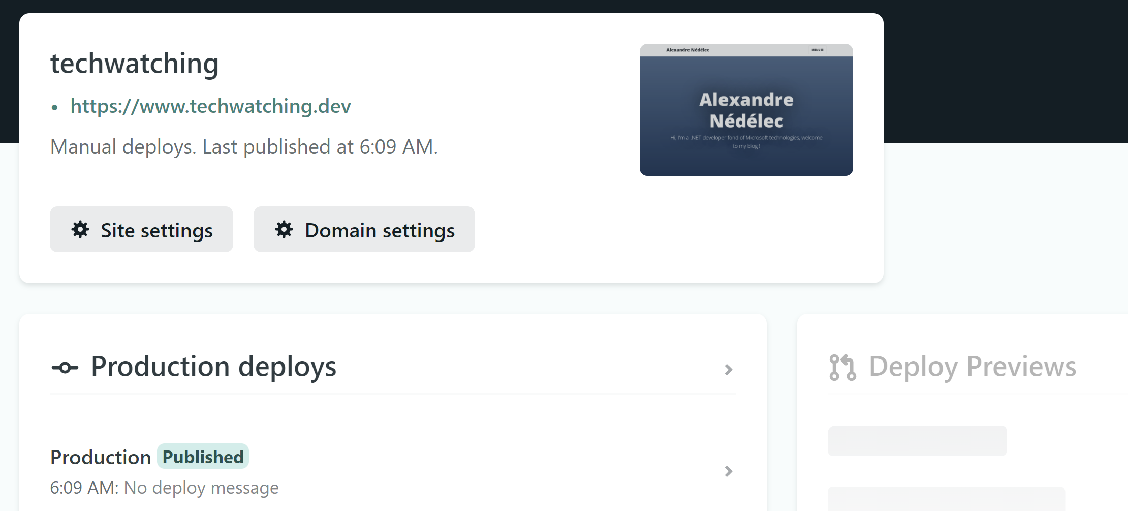 Netlify dashboard the blog.