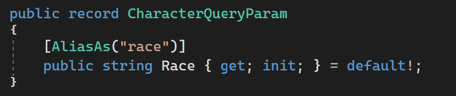 The code of CharacterQueryParam.
