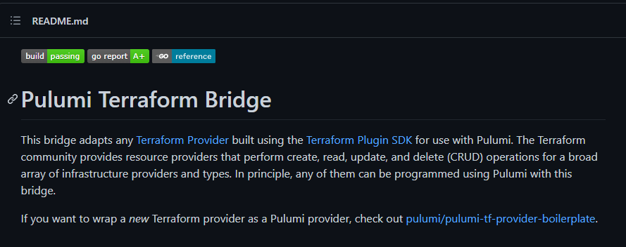 Pulumi Terraform Bridge repository on GitHub.
