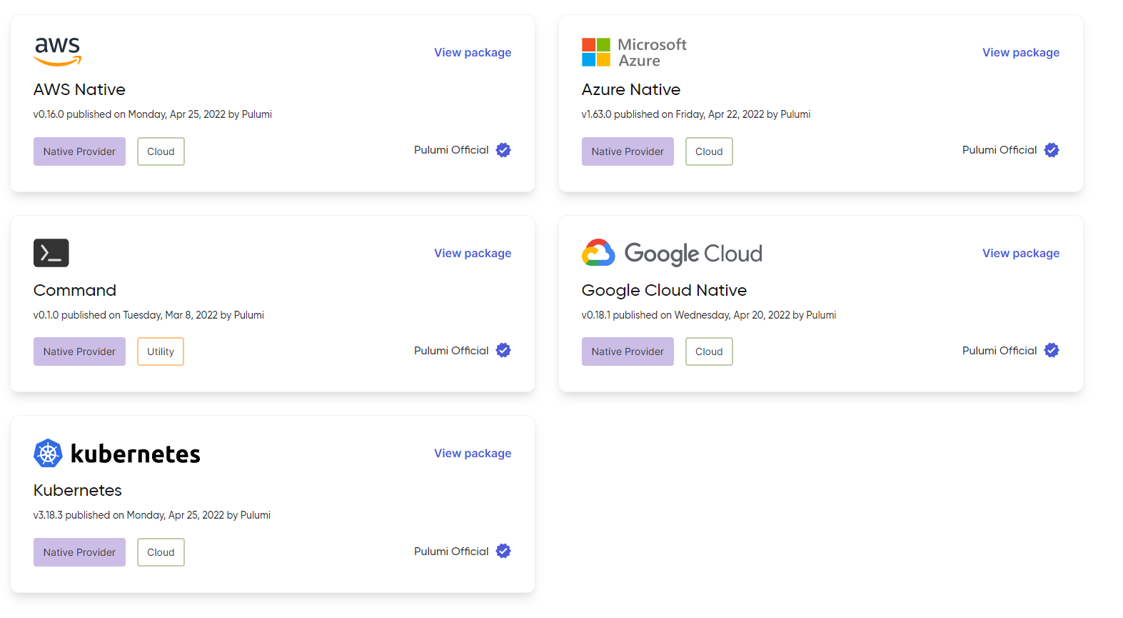 List of Pulumi native Providers on Pulumi website.