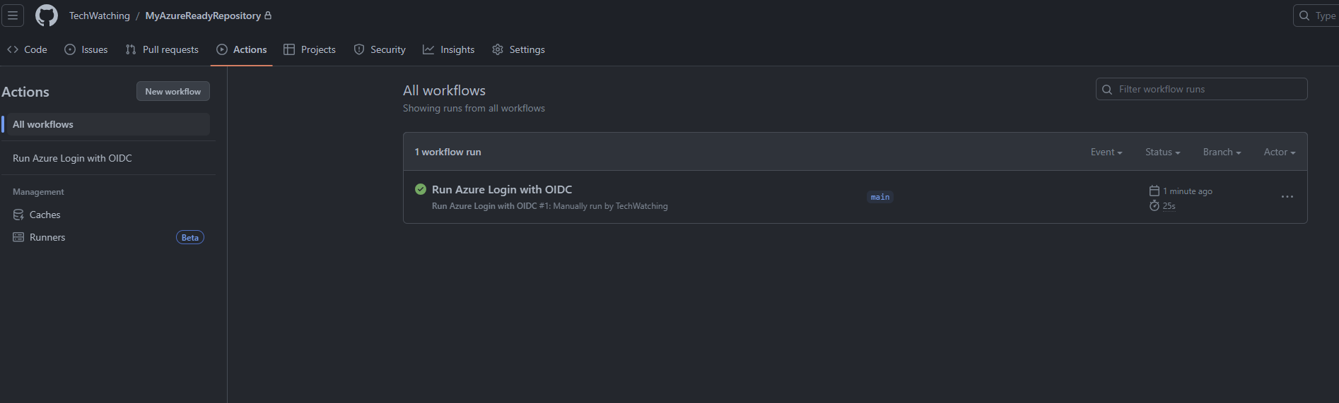 Screenshot of the GitHub Actions workfow run