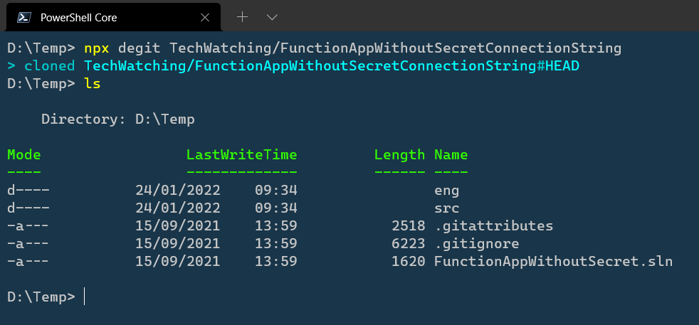 Ouput when using degit package on a repository.