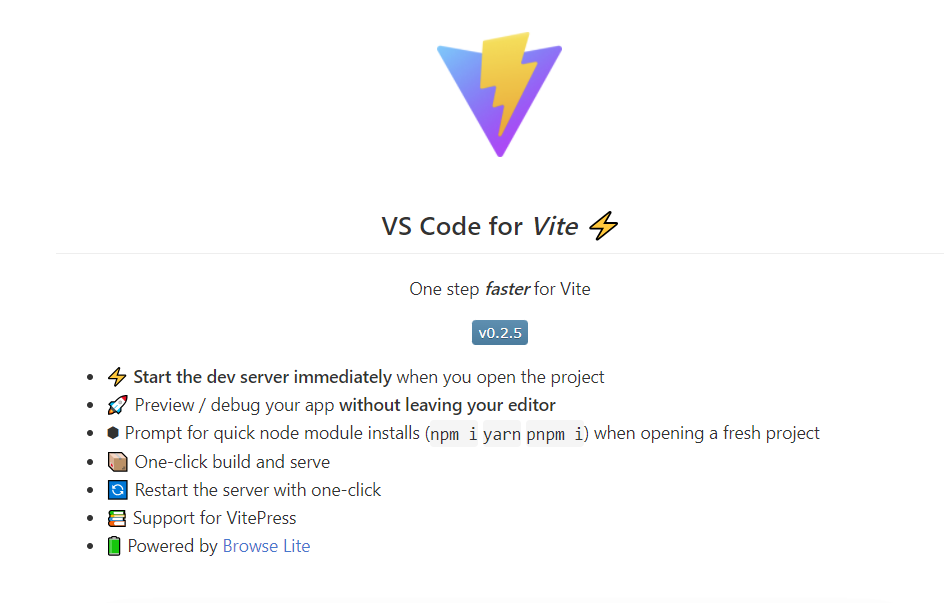 Vs code vite exension.
