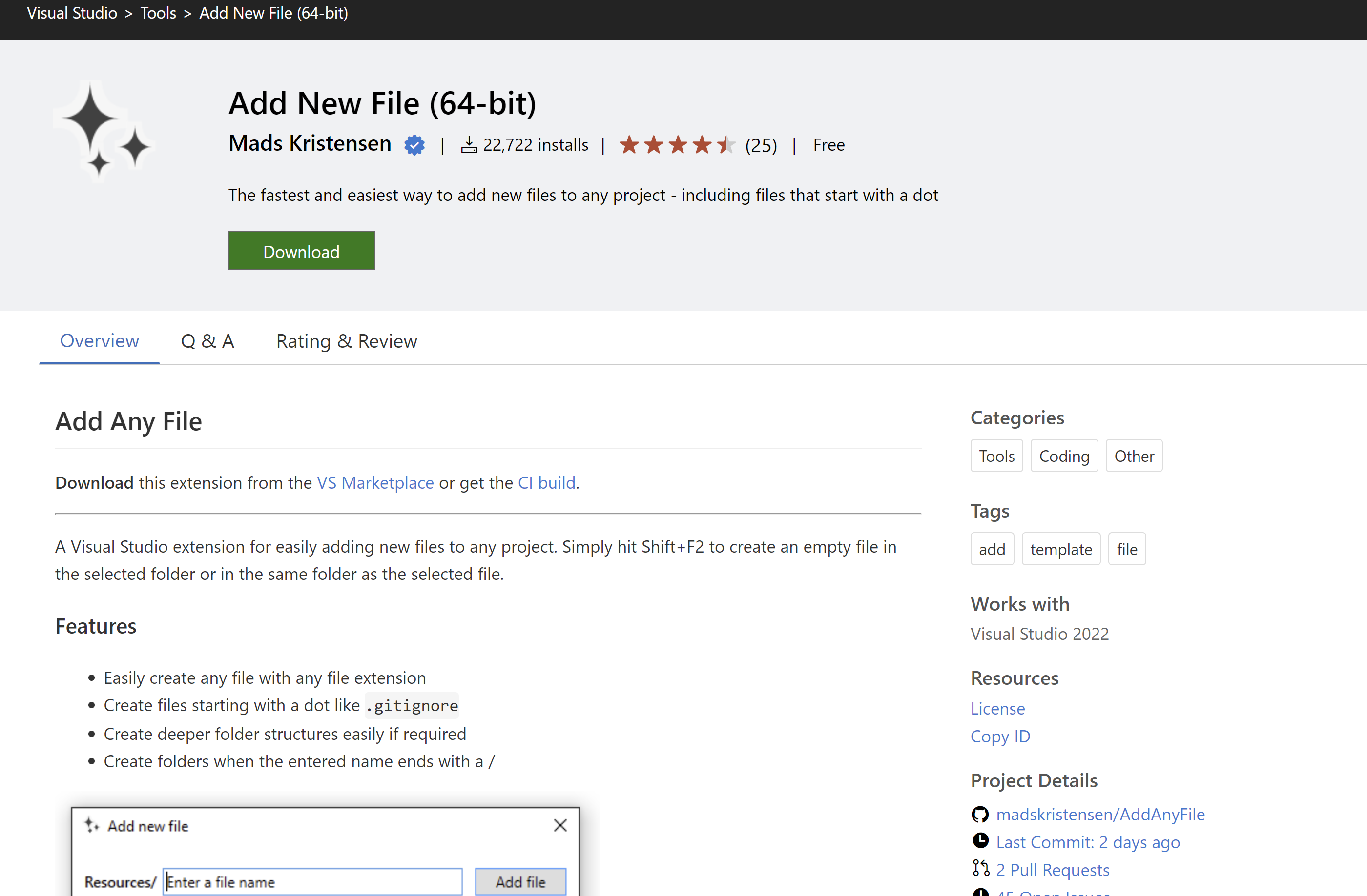Website of Add New File Visual Studio extension.