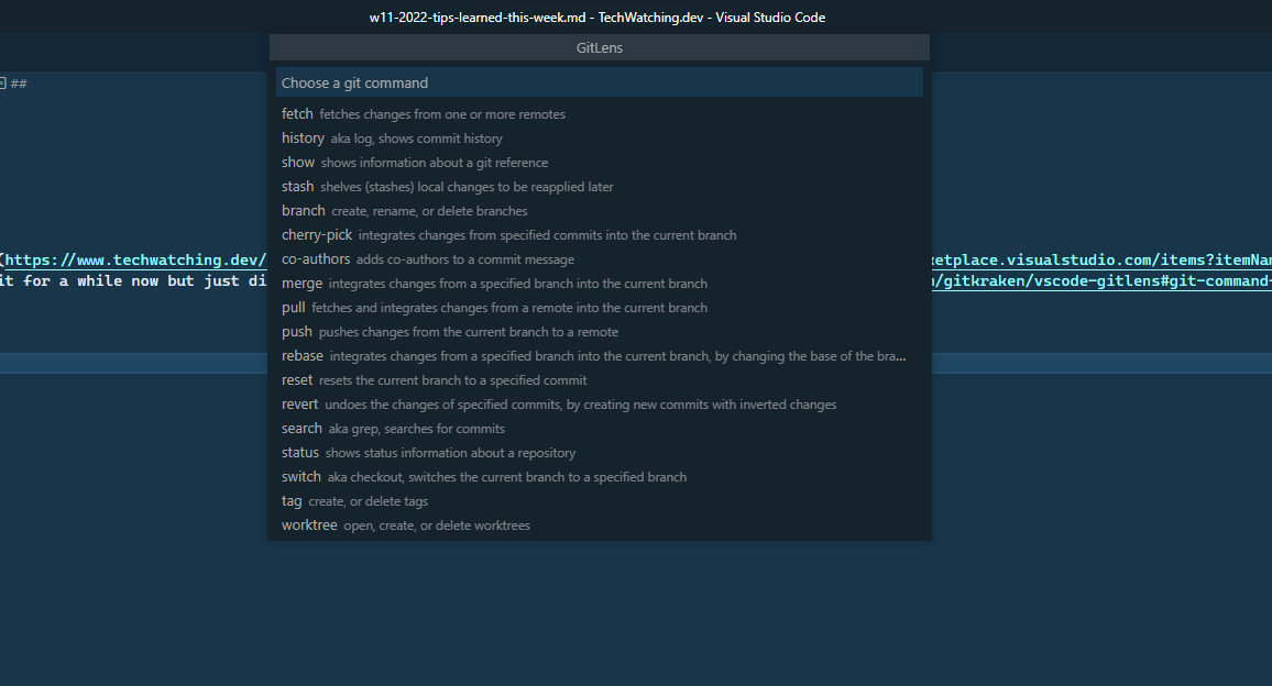 GitLens Command Palette in vscode