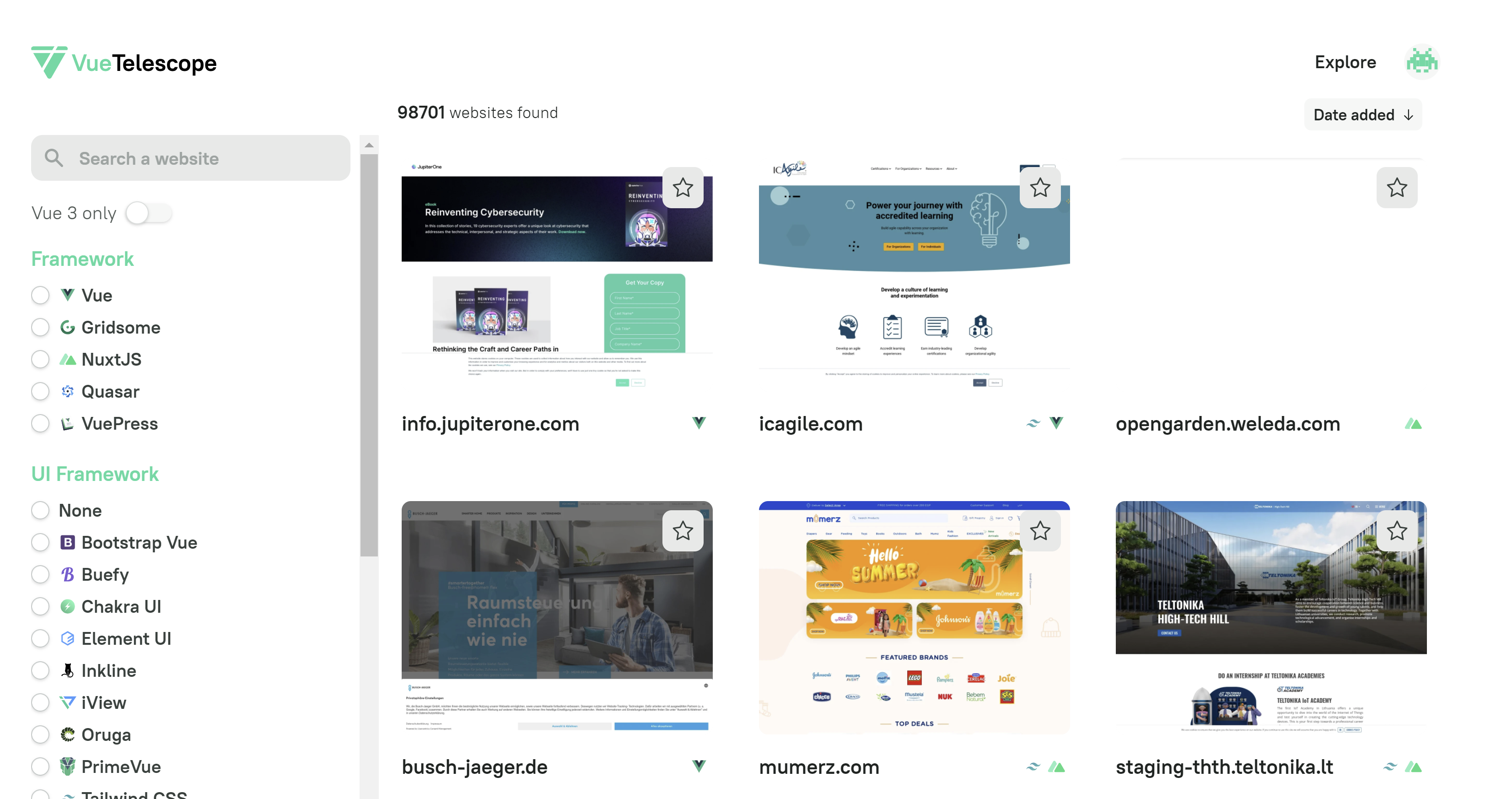 Vue Telescope search.