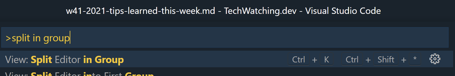 Split in Group option in vscode.