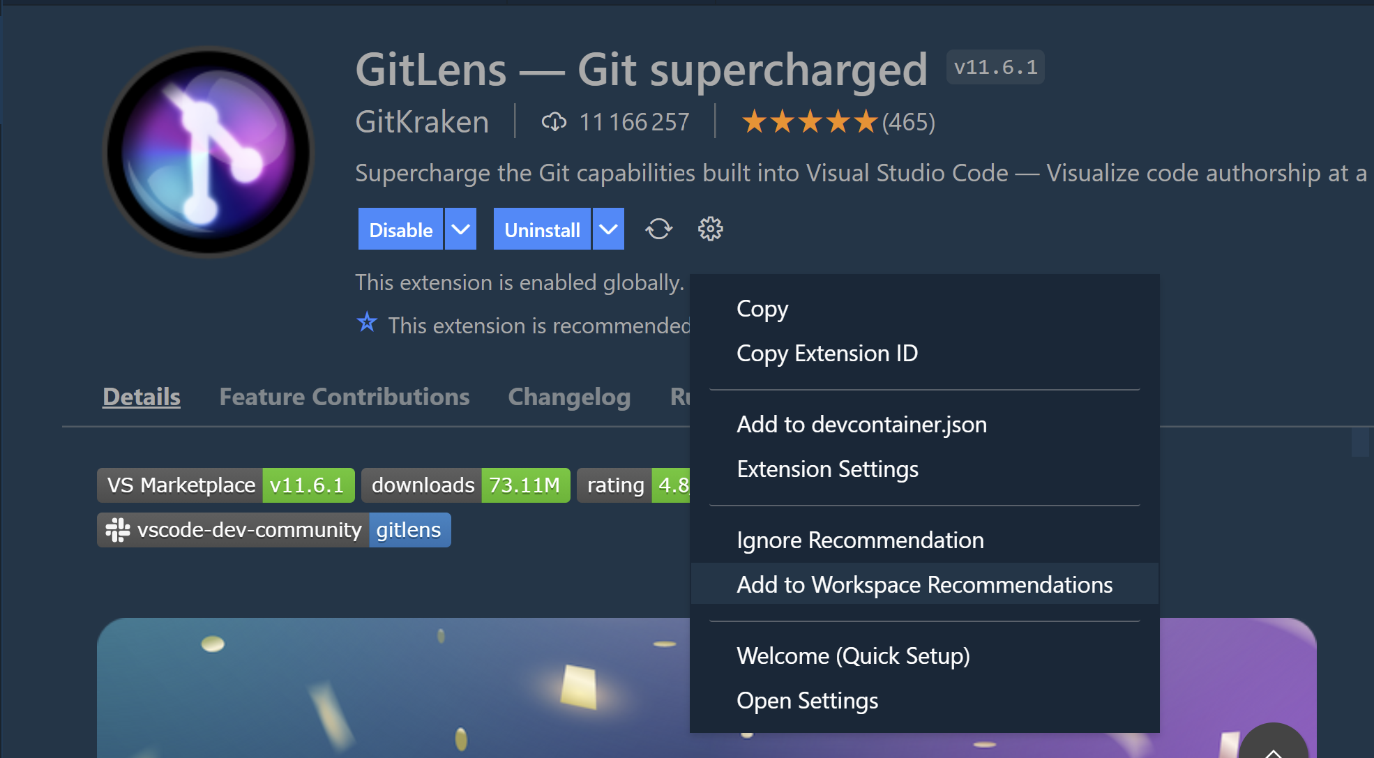 Add to workspace recommendation example.