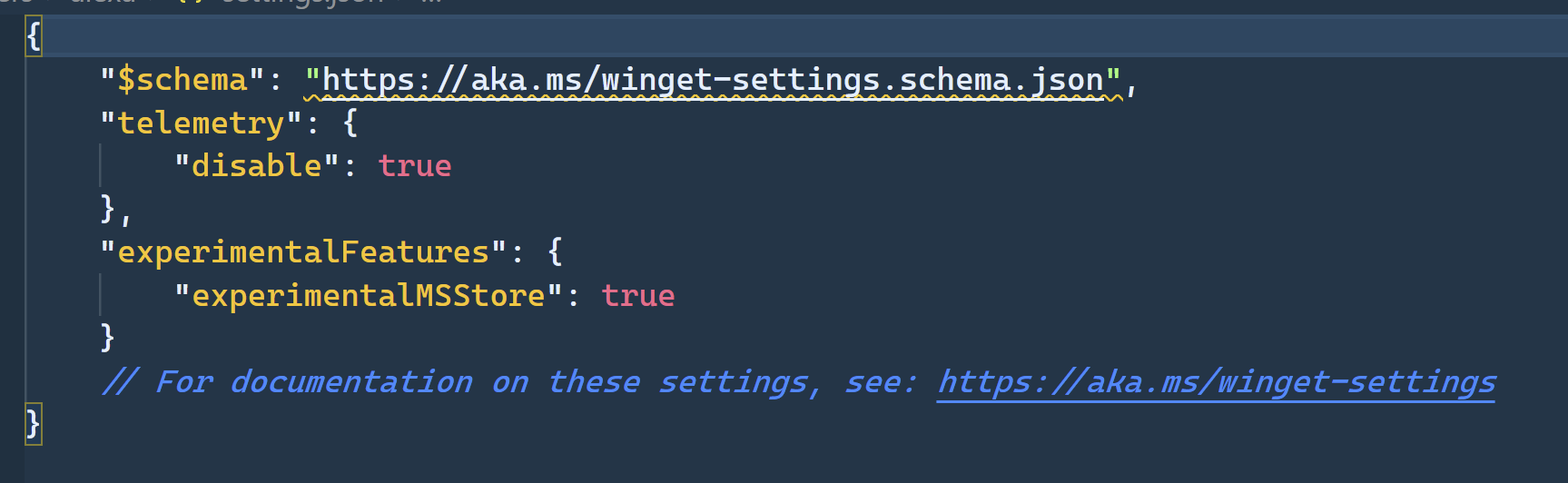 Winget configuration file.