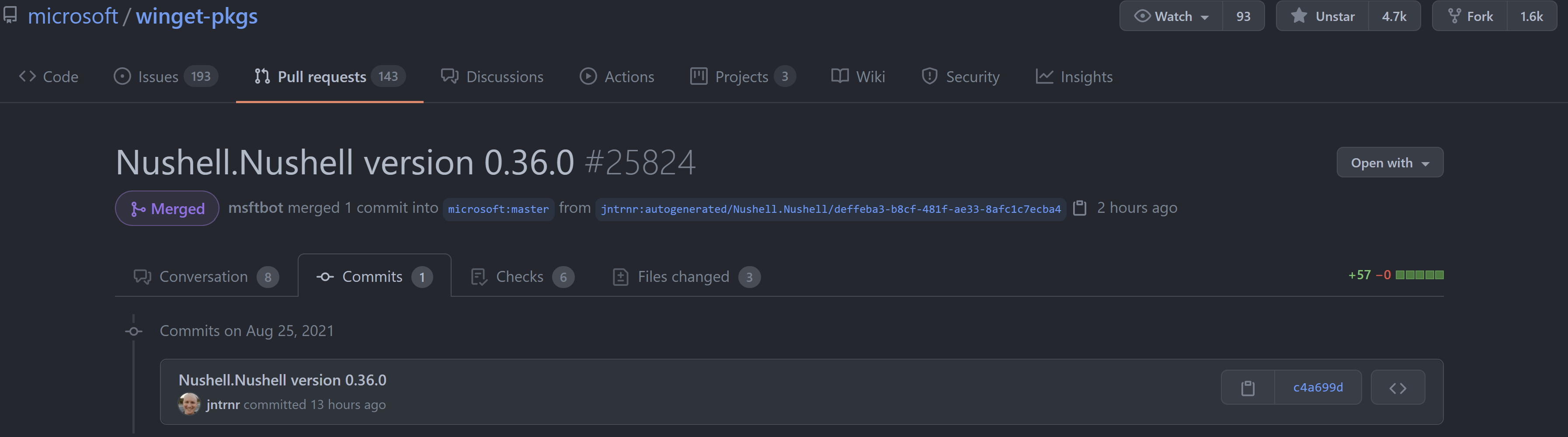 Pull Request in the winget-pkgs repository.